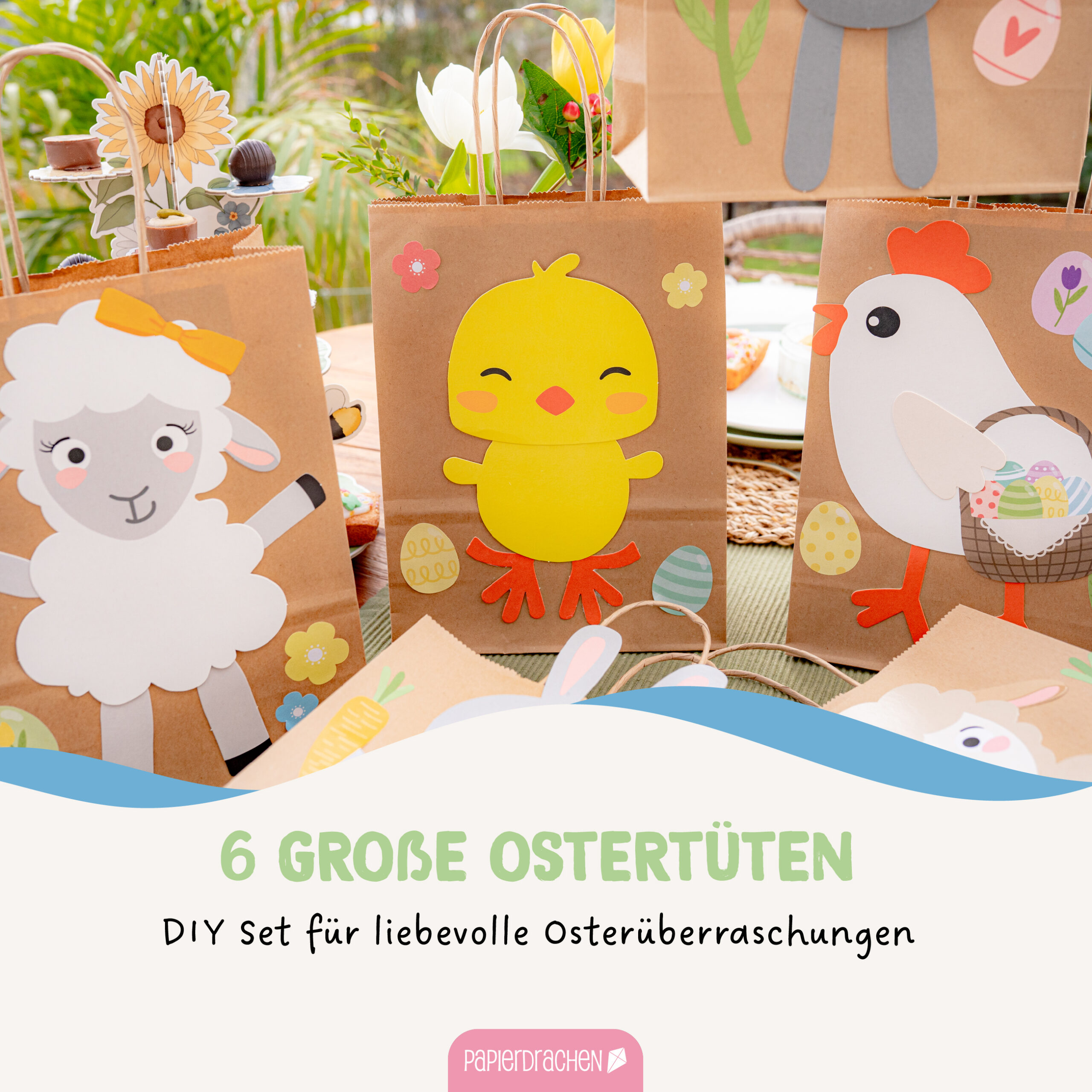 XXL Ostertüten Henkel 9 - Mix Hase Schaf Huhn – Bild 2