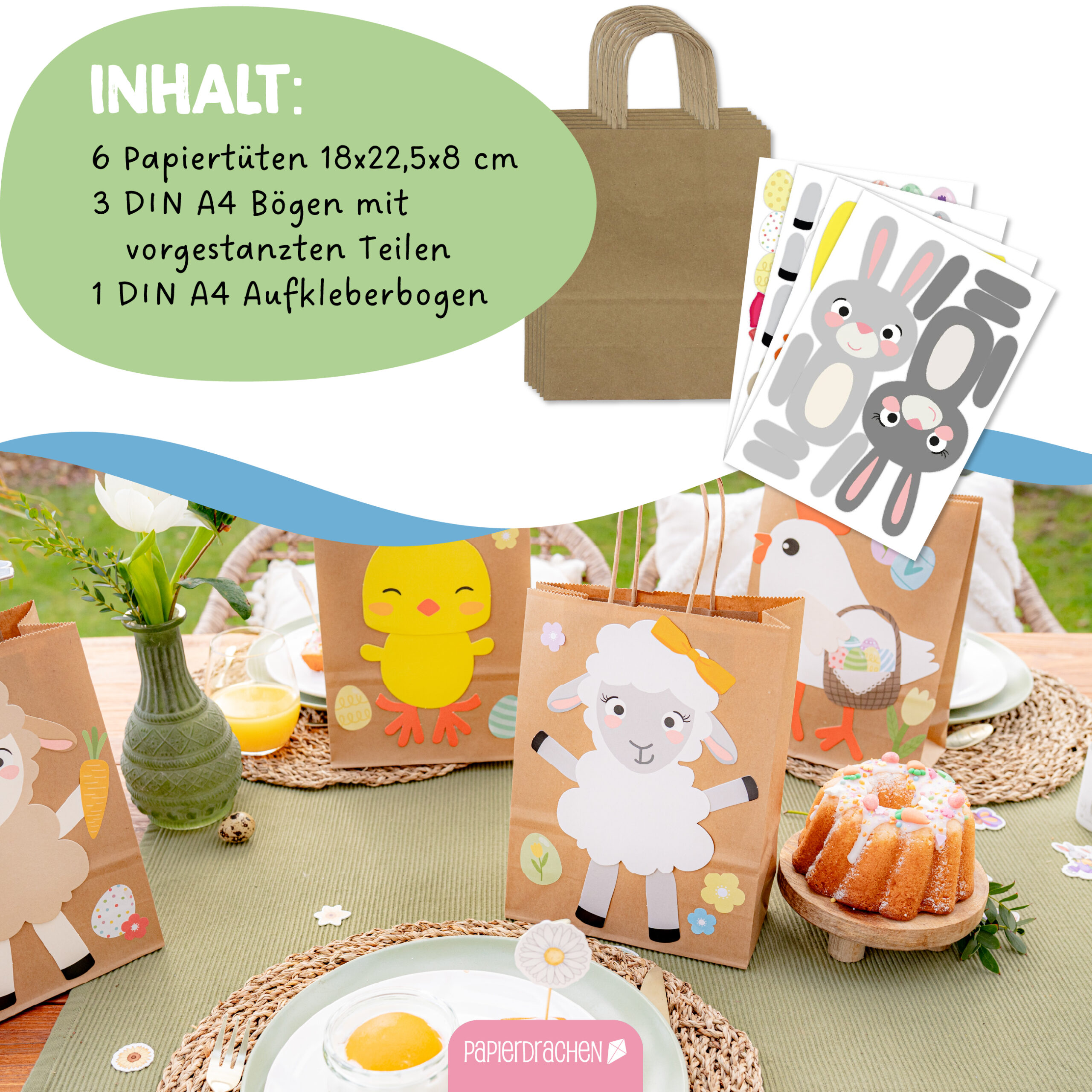 XXL Ostertüten Henkel 9 - Mix Hase Schaf Huhn – Bild 6