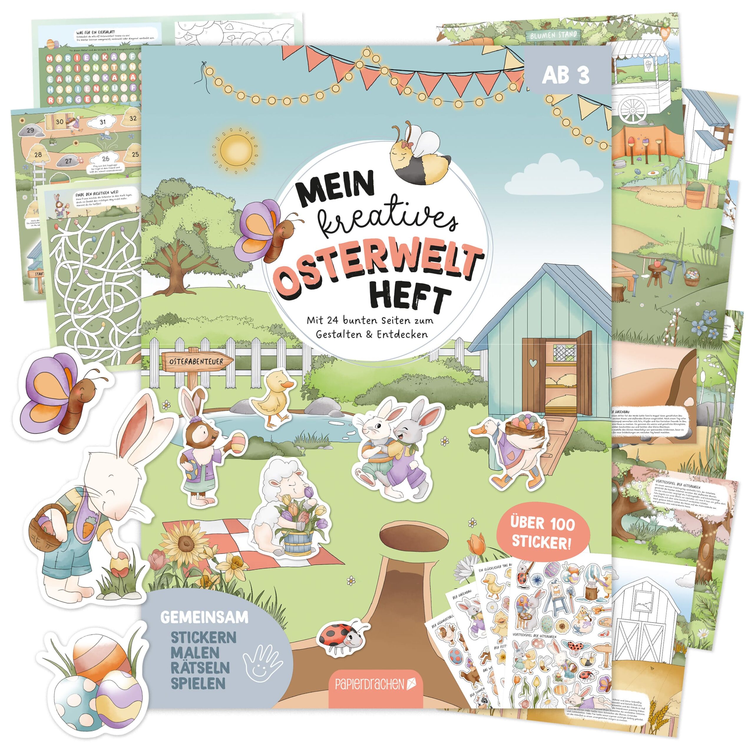 Mein kreatives Osterwelt Heft - Malen, Rätseln, Stickern