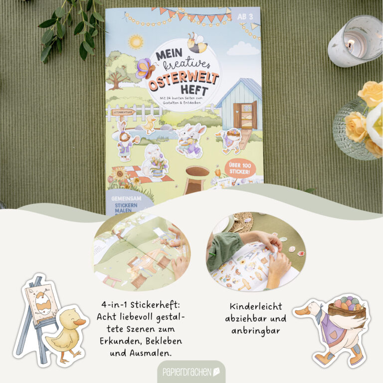 Mein kreatives Osterwelt Heft - Malen, Rätseln, Stickern