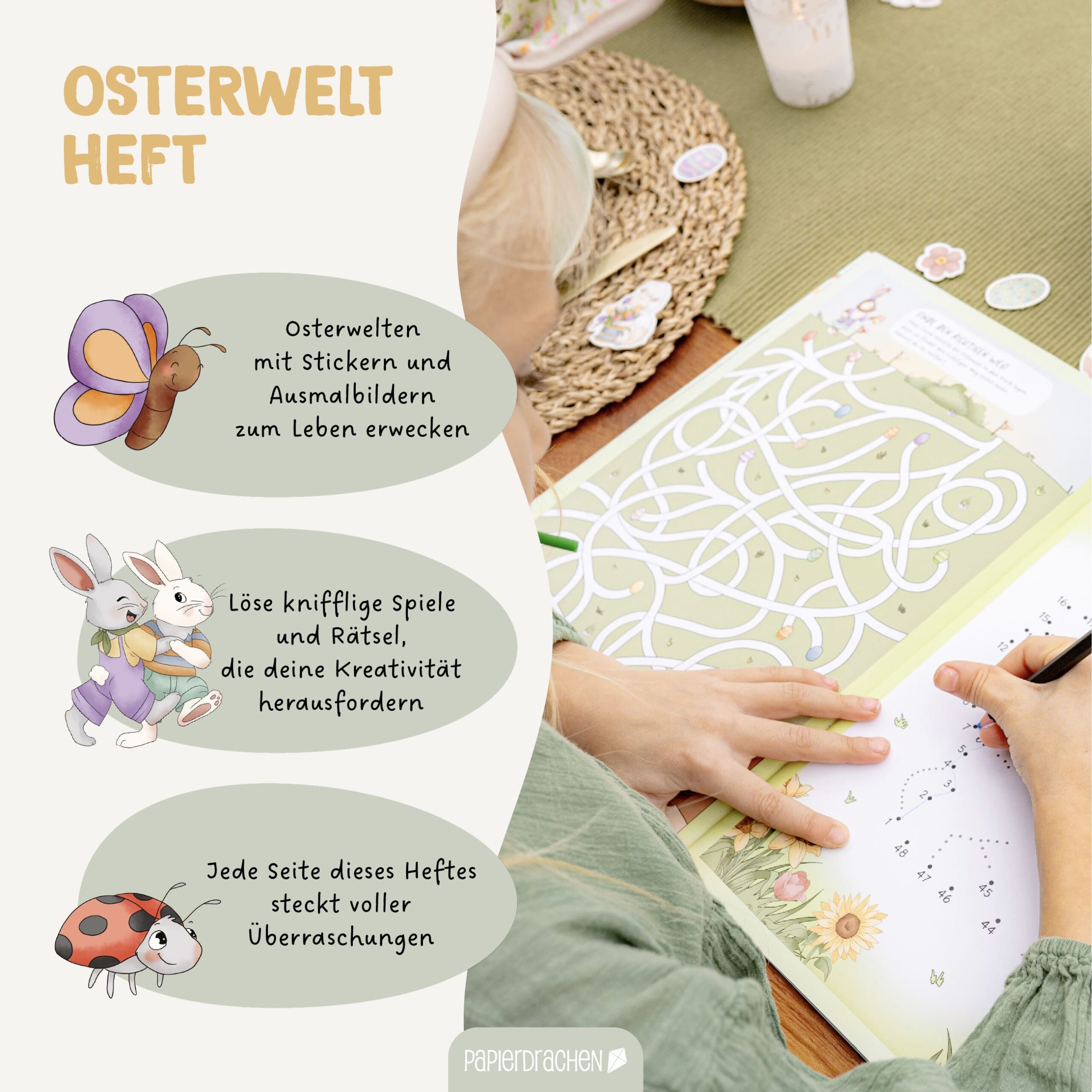 Mein kreatives Osterwelt Heft - Malen, Rätseln, Stickern – Bild 4