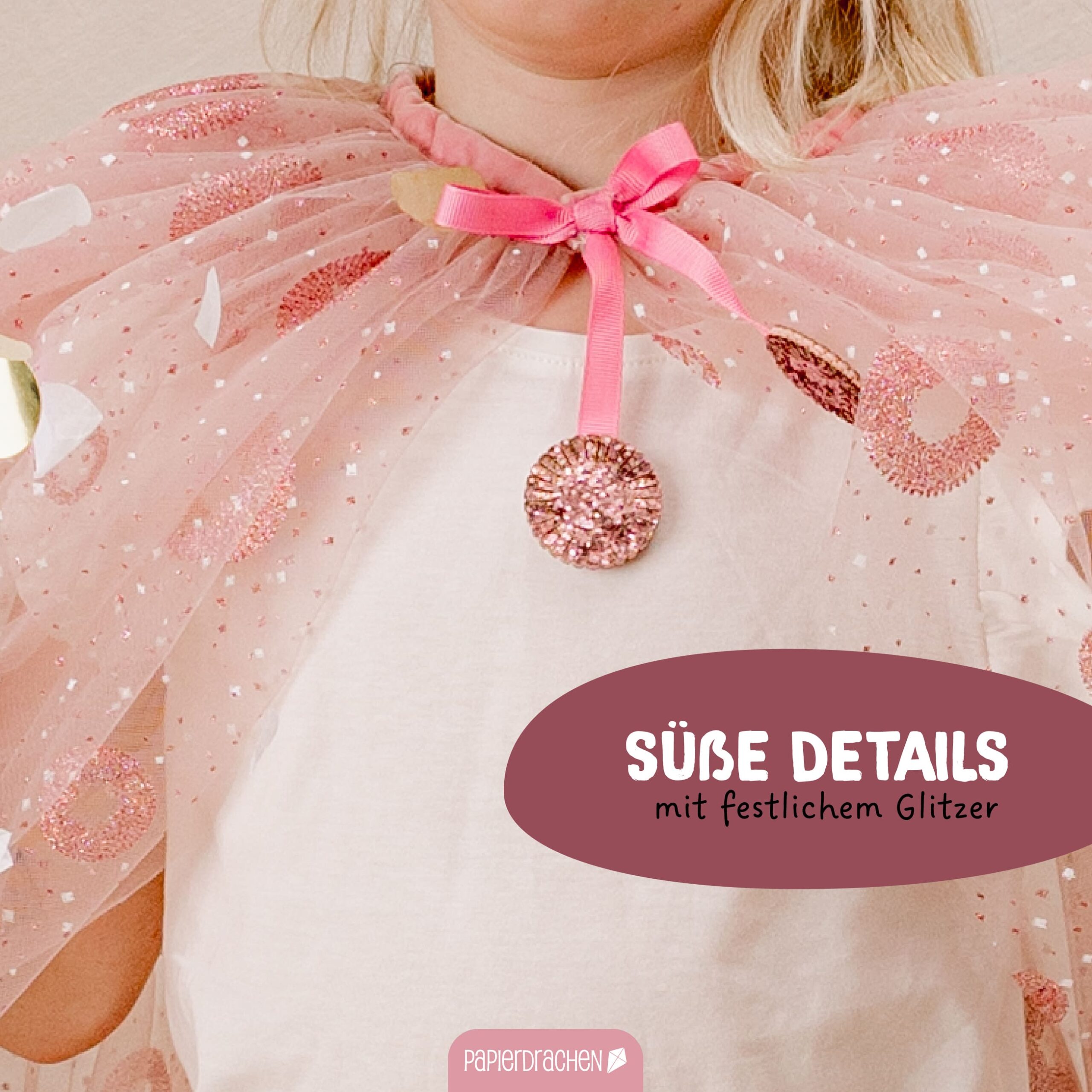 Tüll Cape mit Glitzer – rosa – Bild 3