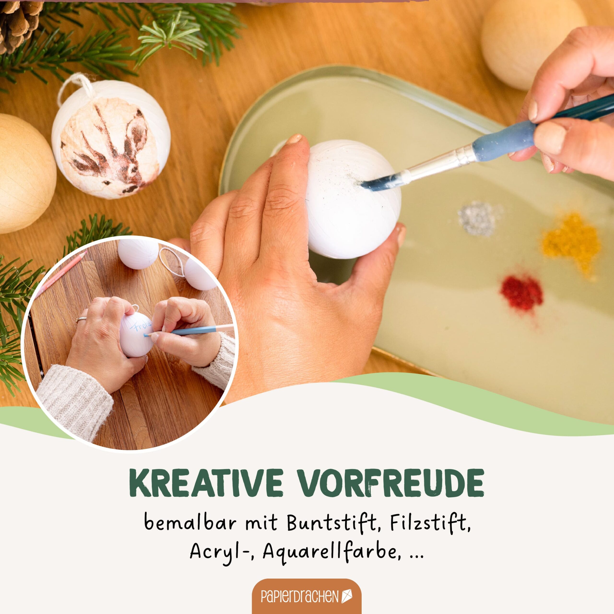 13 Weihnachtskugeln aus Pappmaché – Weiss – Bild 4