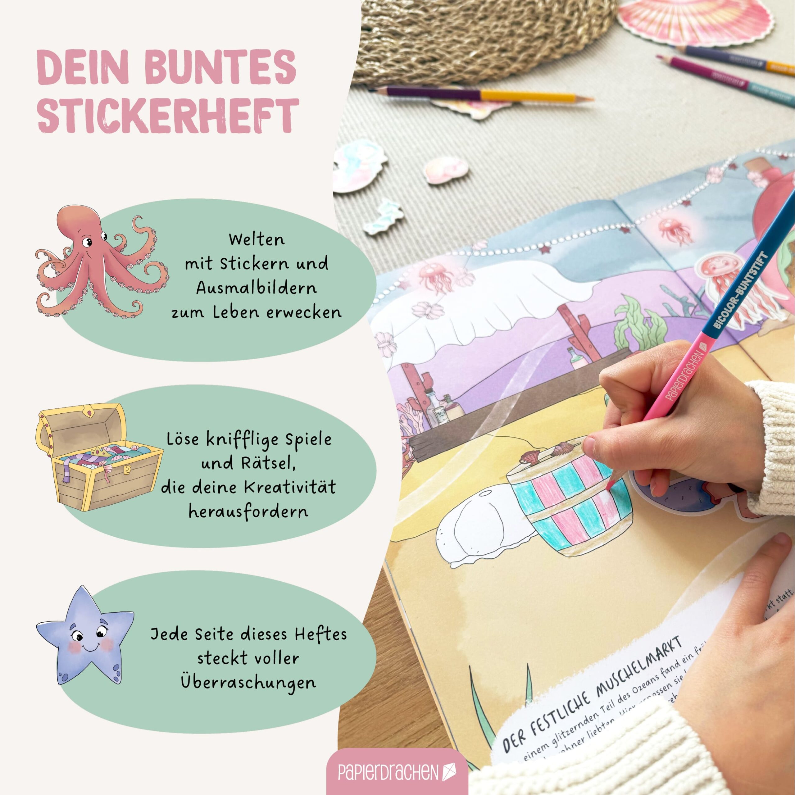 Mein kreatives Unterwasser Heft – Malen, Rätseln, Stickern – Bild 4