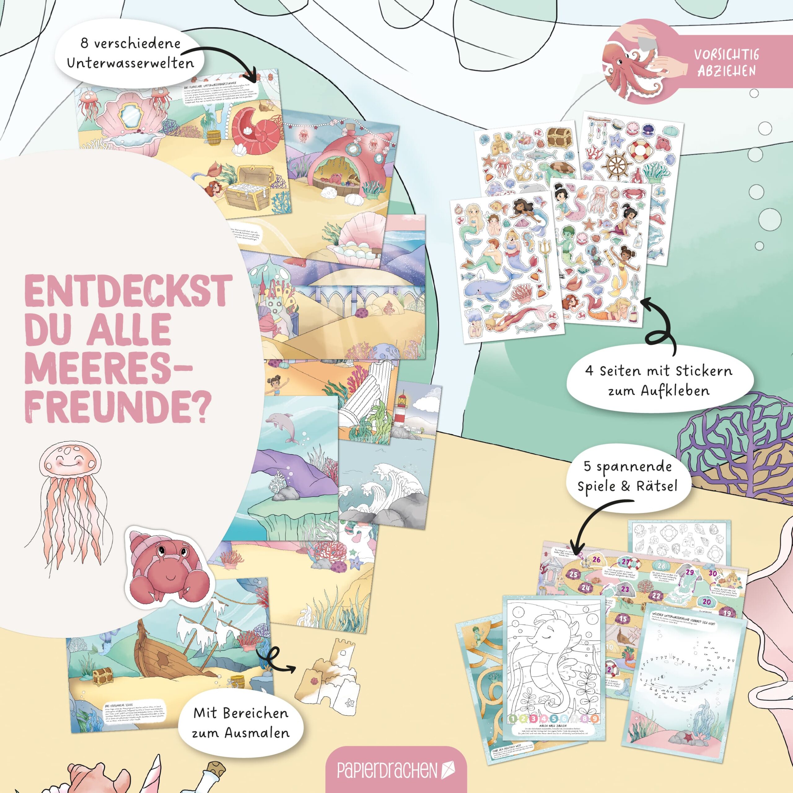 Mein kreatives Unterwasser Heft – Malen, Rätseln, Stickern – Bild 6