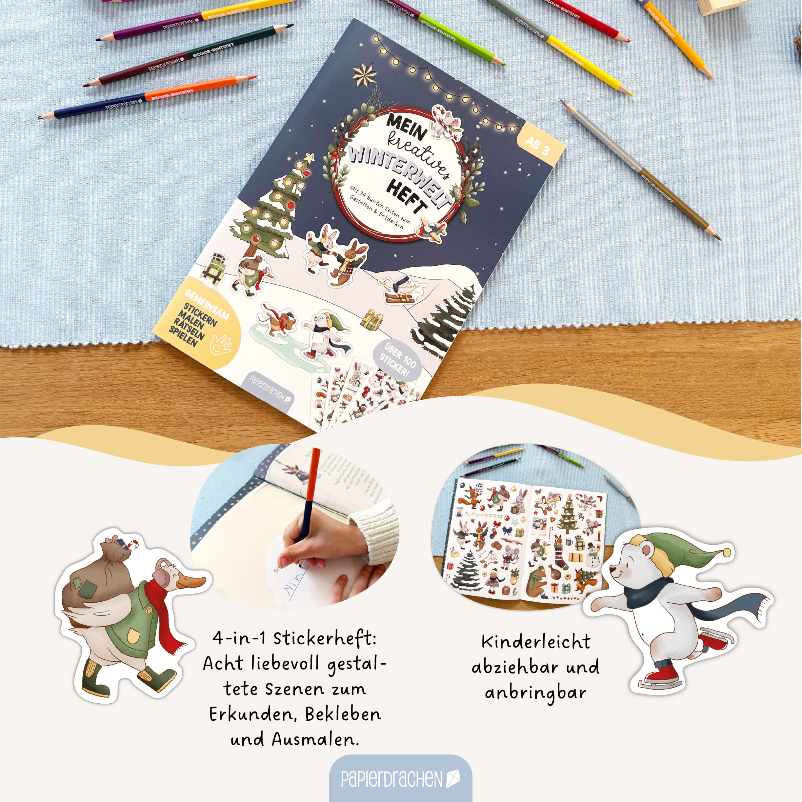 Mein kreatives Winterwelt Heft – Malen, Rätseln, Stickern – Bild 2