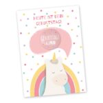 Postkarte mit Button – Einhorn