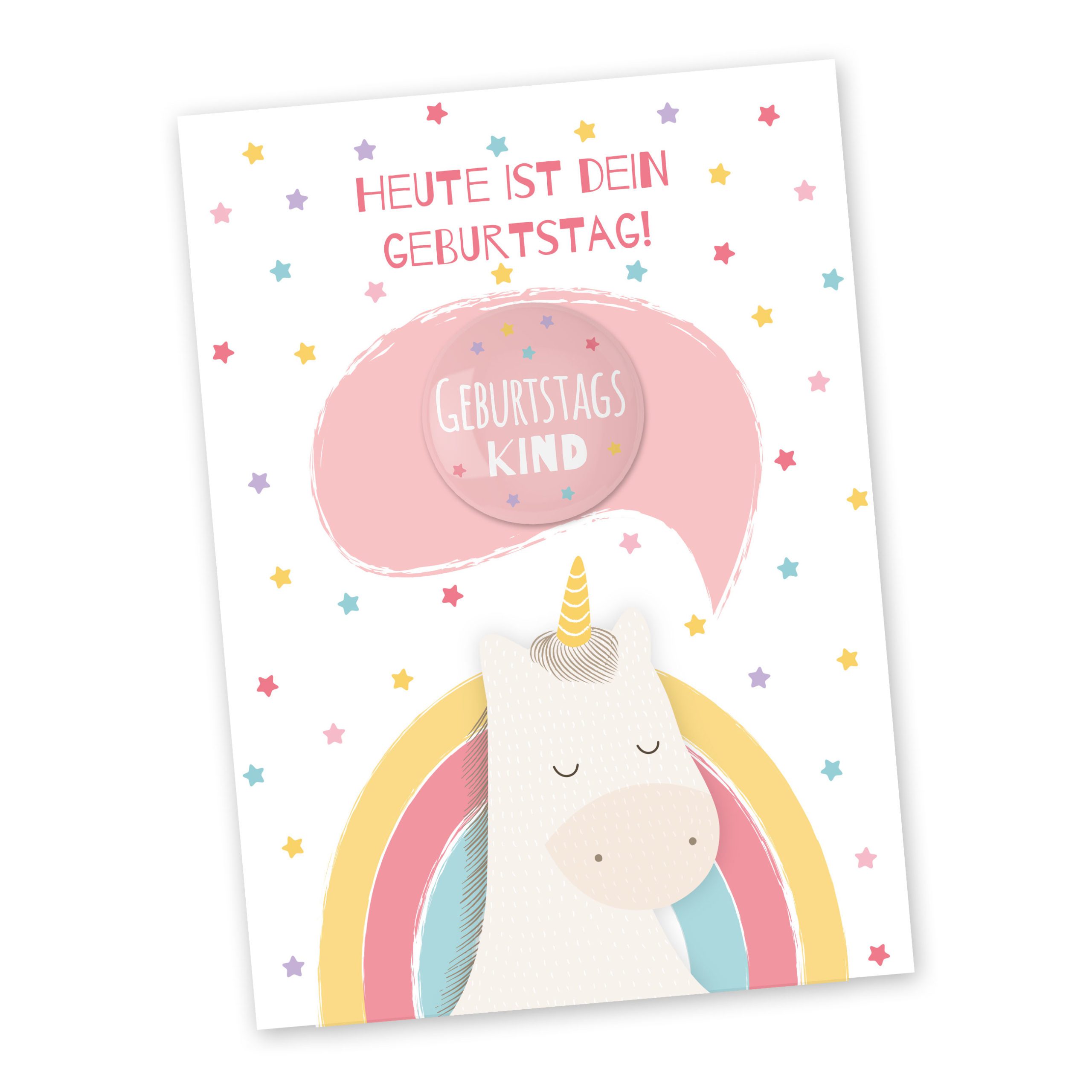 Postkarte mit Button – Einhorn Postkarte mit Button – Einhorn