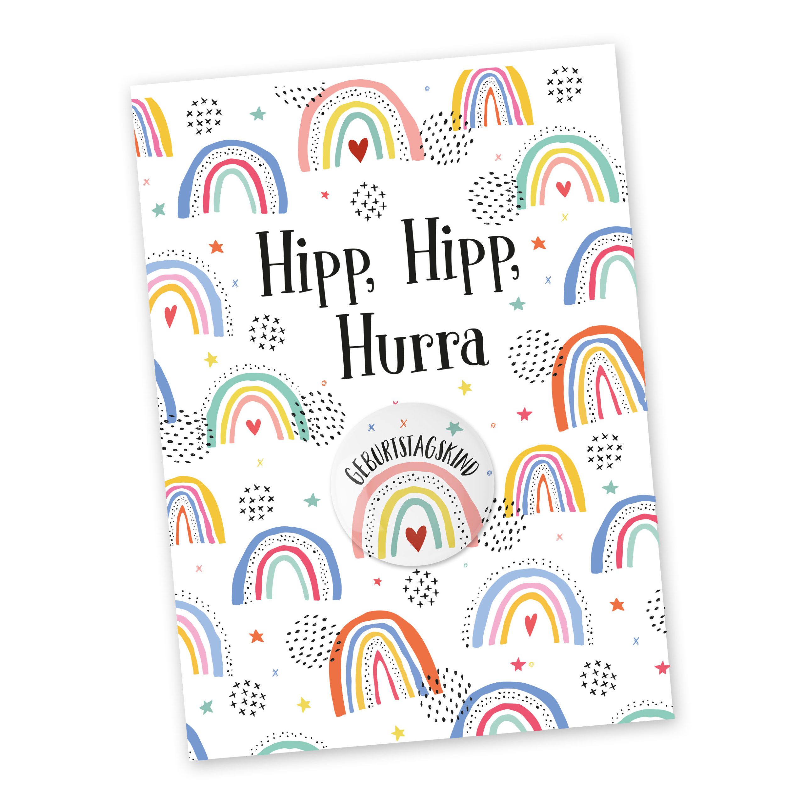 Postkarte mit Button – Regenbogen Postkarte mit Button – Regenbogen