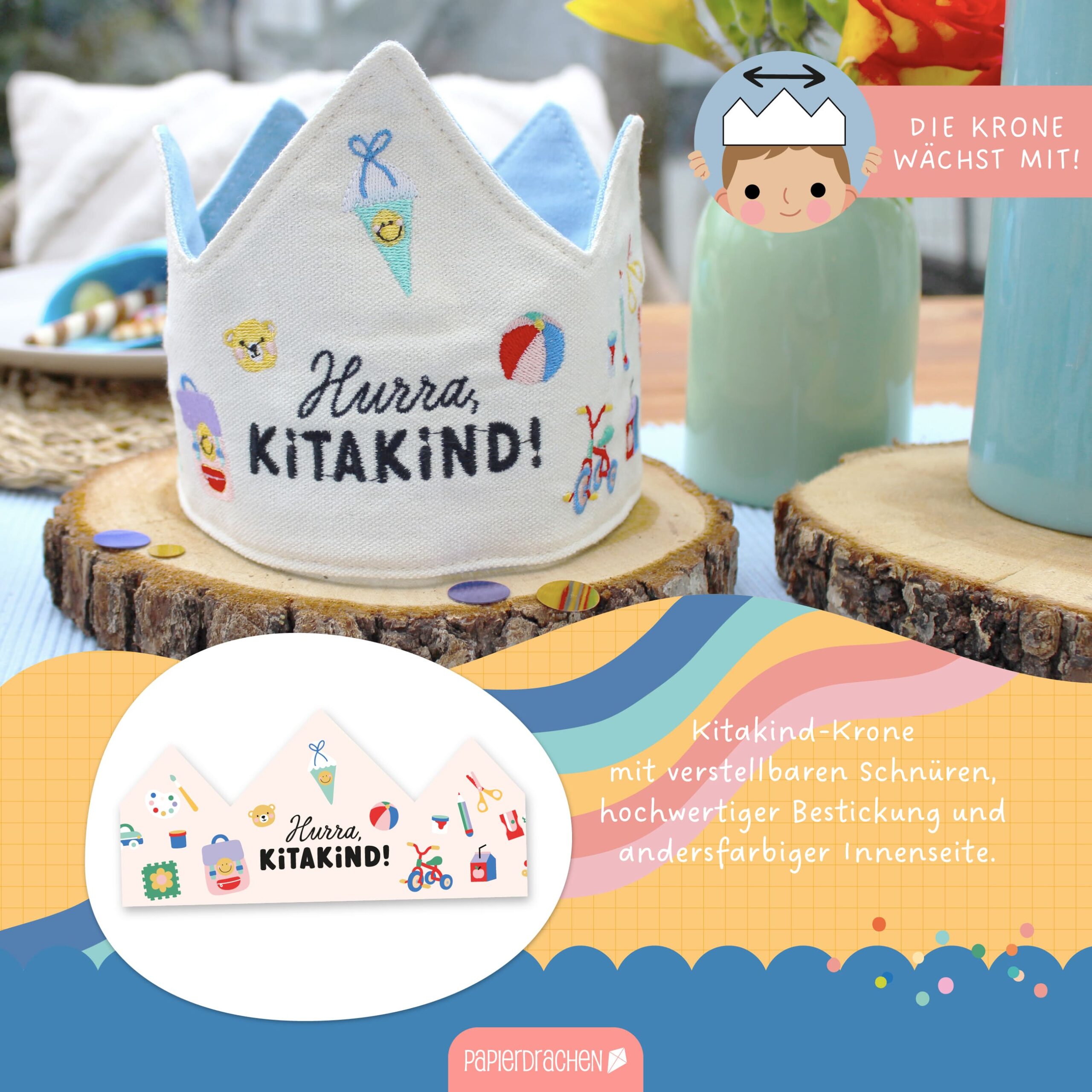 Krone bestickt Kitakind