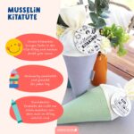 2 Kitatüten Musselin Blau und Mint mit Holzanhänger