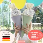 2 Kitatüten Musselin Blau und Mint mit Holzanhänger