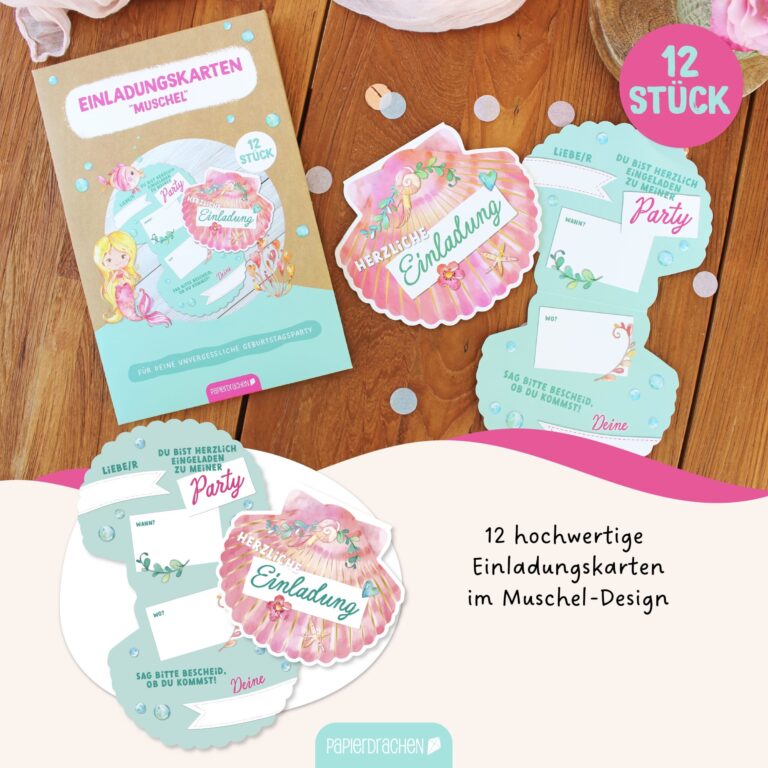 12 Einladungskarten Muschel
