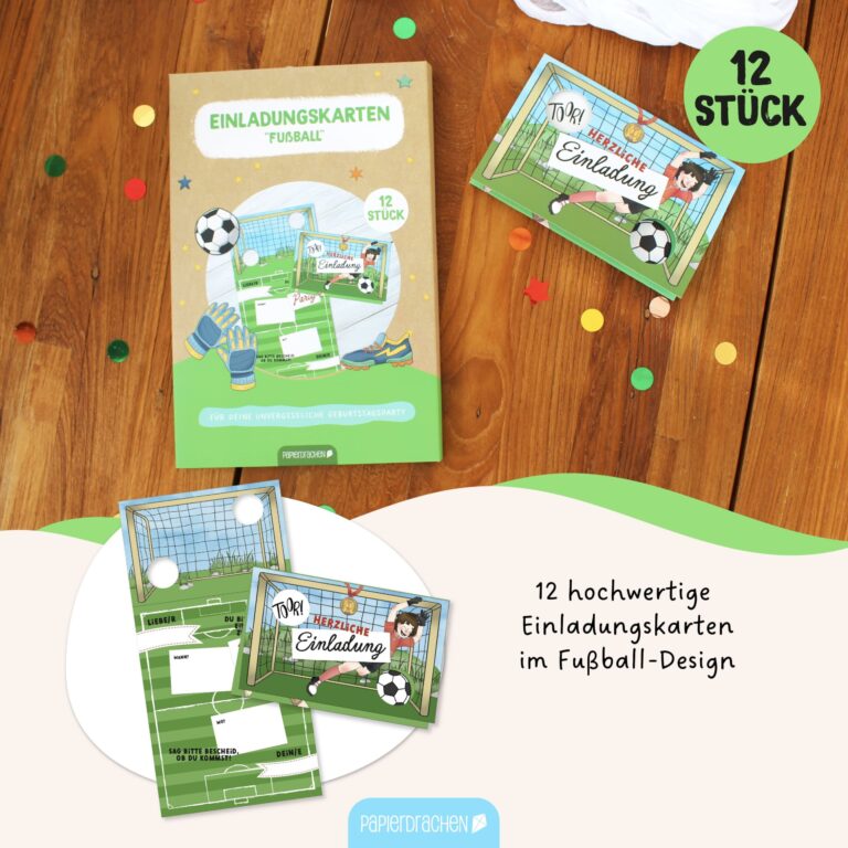 12 Einladungskarten Fußball