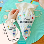 2 Geschenkbeutel Schultüten Canvas bunt Schulkind