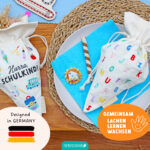 2 Geschenkbeutel Schultüten Canvas bunt Schulkind